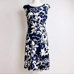 NWOT Ralph Lauren Fit and Flare Dress, Swingy Fabric, Navy Blue and White, sz 10